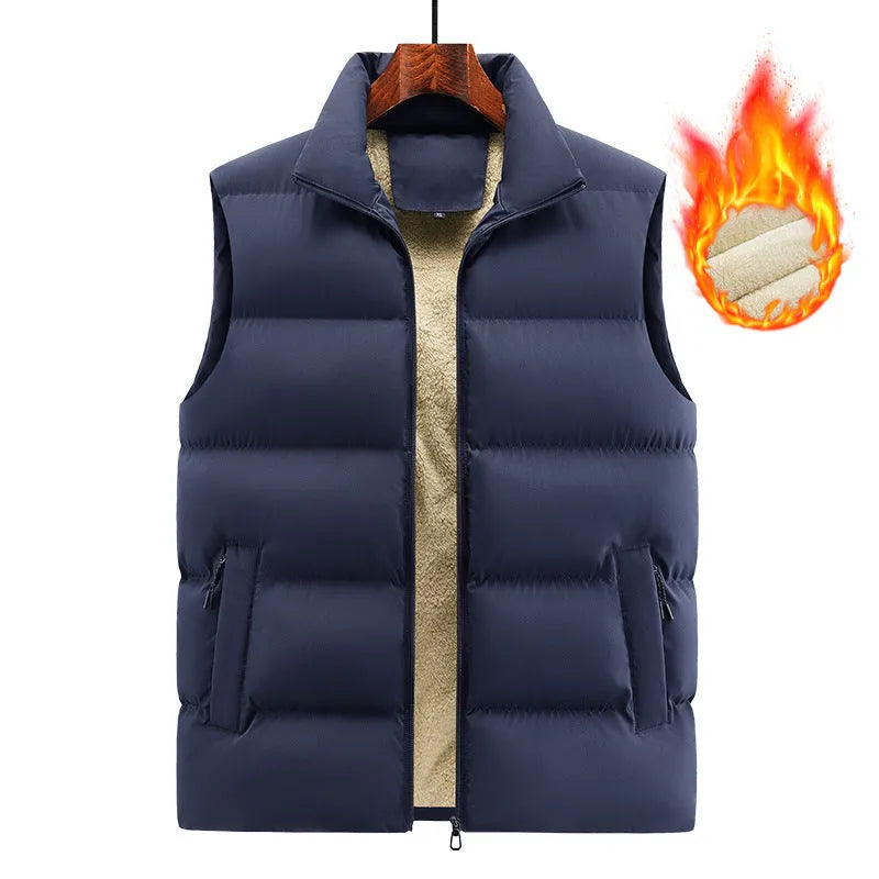 Men's striped polyester vest in black dark blue or red for autumn winter warmth