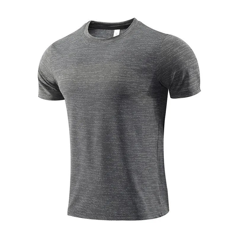 Men's short sleeve running t-shirt in polyester spandex fabric, shown in red colour.