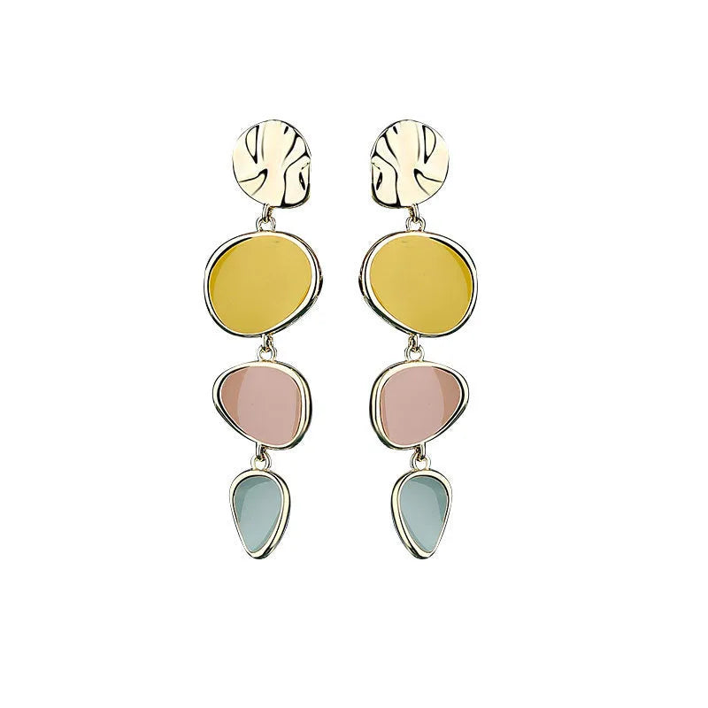 Morandi three-colour oil-drip finish on simple alloy disc vintage earrings with sterling silver post.