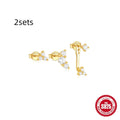 Sterling silver geometric zircon tassel earring set in gold colours with three earrings per set