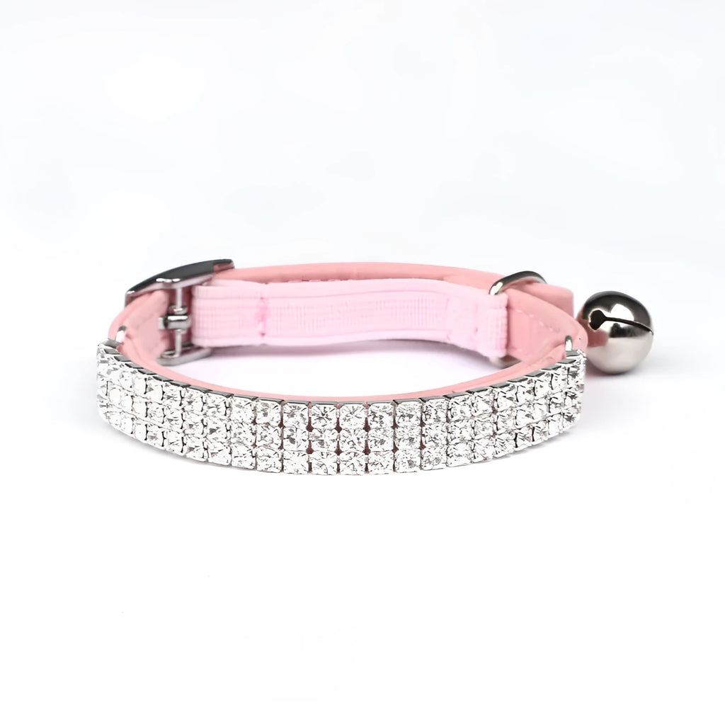 Suede velvet cat collar with rhinestone decoration in adjustable 20-30 cm size