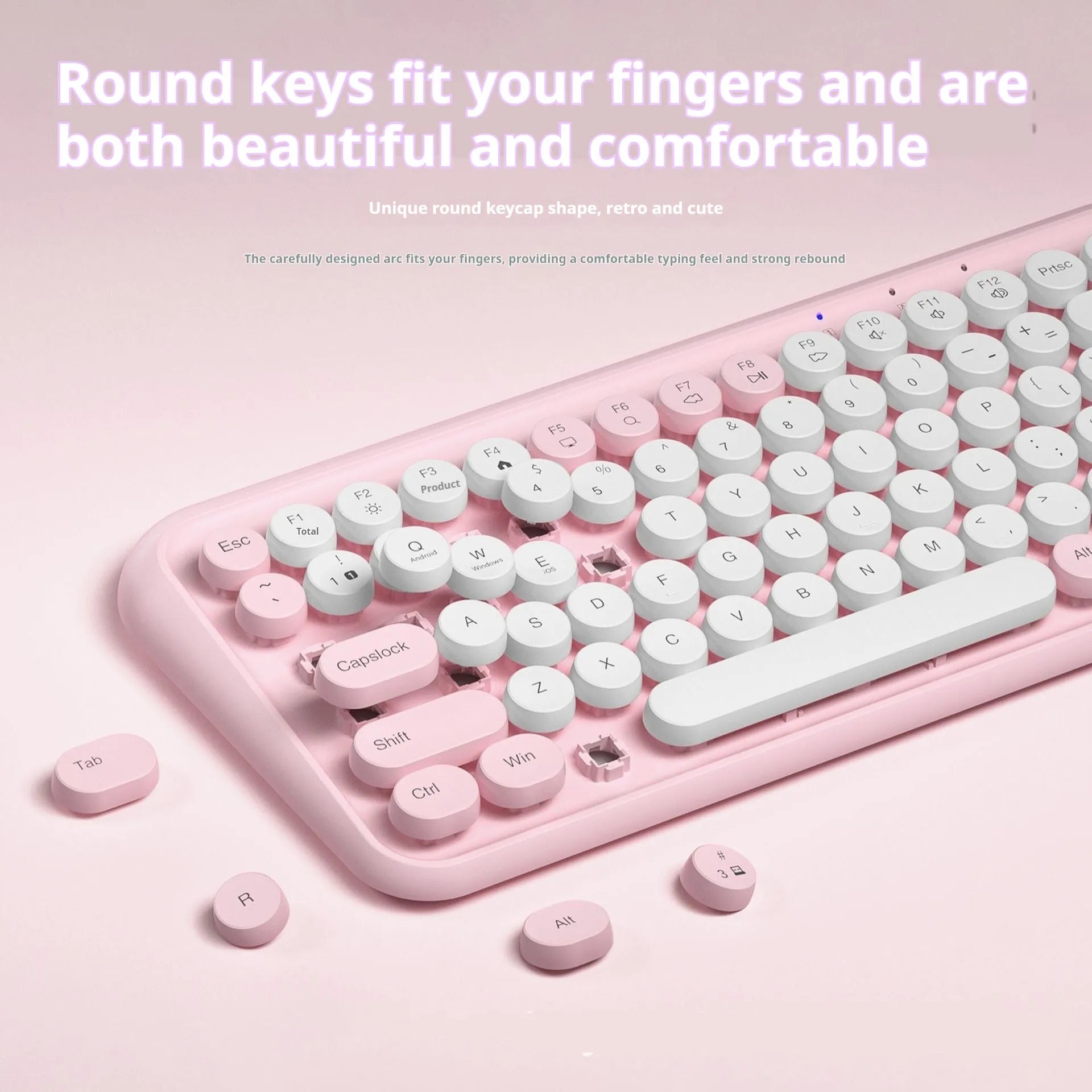 Pink portable Bluetooth keyboard with 84 keys and compact rectangular design