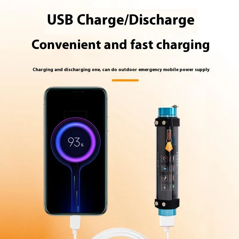 Waterproof USB rechargeable campsite light in black and blue with 200m exposure distance outdoors