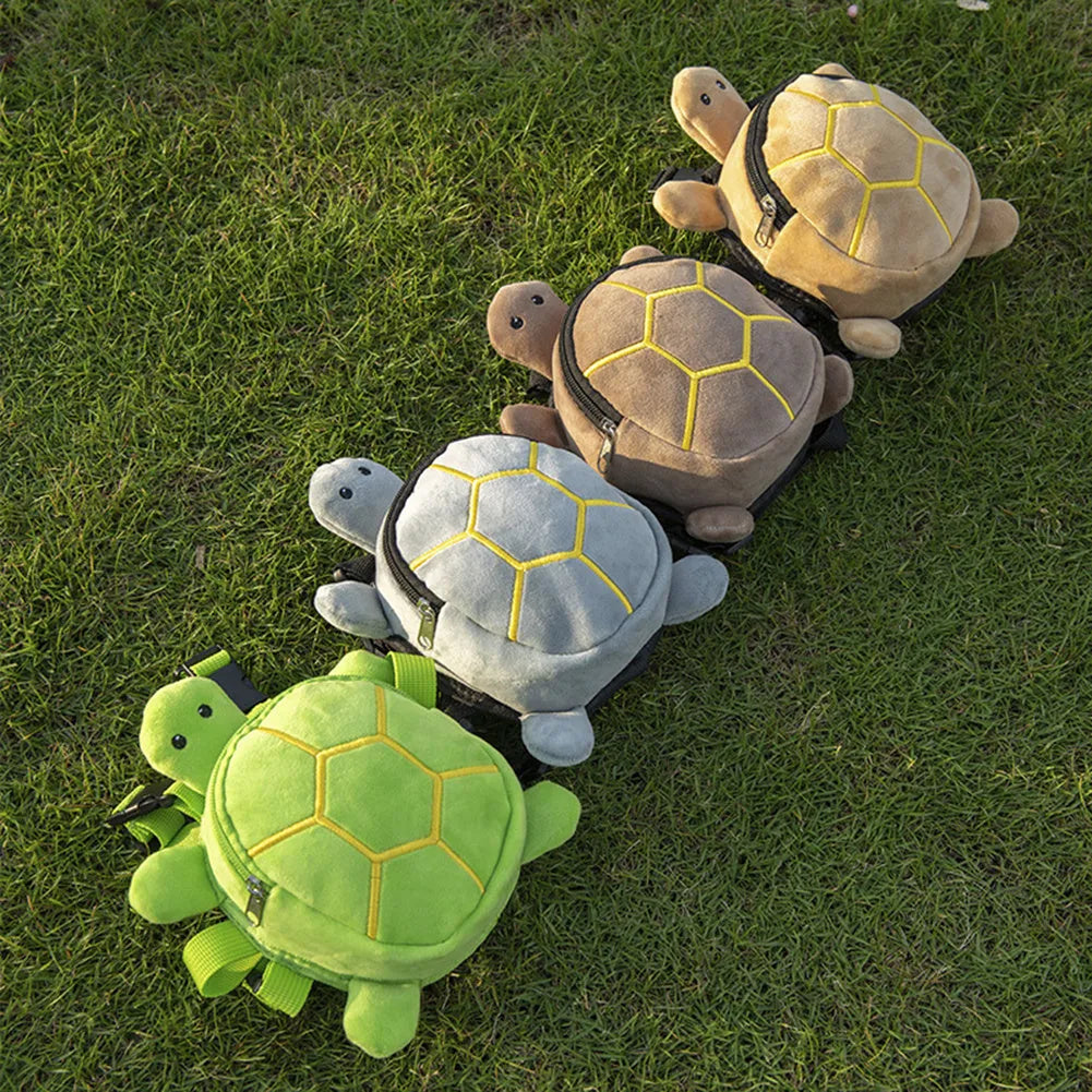 Cartoon turtle shaped velvet dog backpack harness vest with metal zipper in brown colour