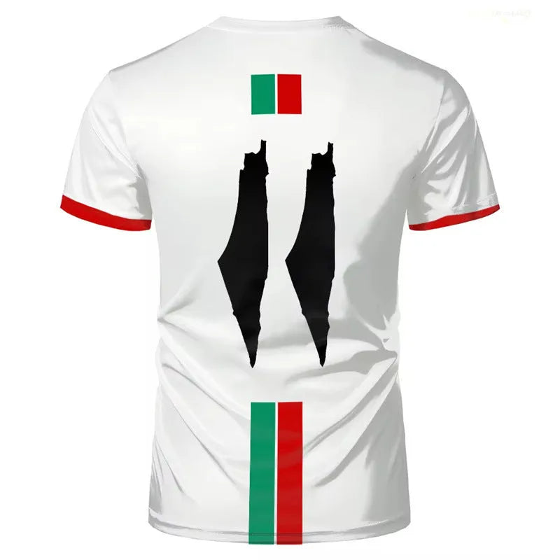 Black football T-shirt with 3D printed design showing stereoscopic pattern detail on front