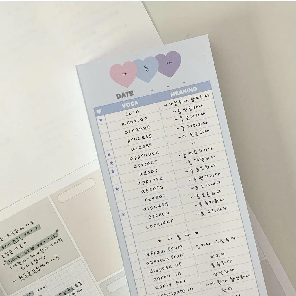 B5 half-size notepad with English words learning paper in blue, pink, or purple cover options