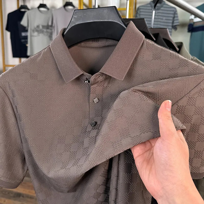 Rhombus brand thin ice silk short sleeve t-shirt in black, shown with a slit style detail.