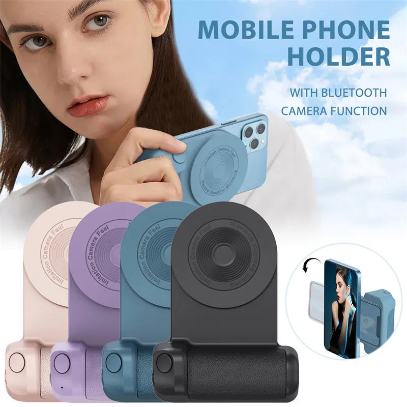 Black magnetic wireless charging camera bracket with rotatable phone holder and ergonomic handle