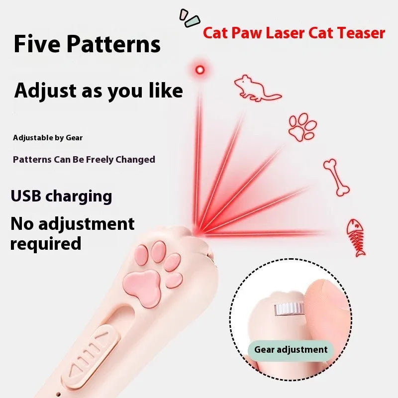Rechargeable cat teaser toy with feather attachment and pen light in pink, cream white, or sky blue colour options