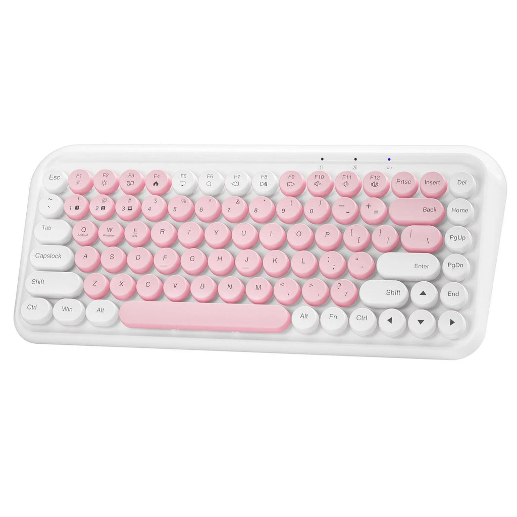 Pink portable Bluetooth keyboard with 84 keys and compact rectangular design
