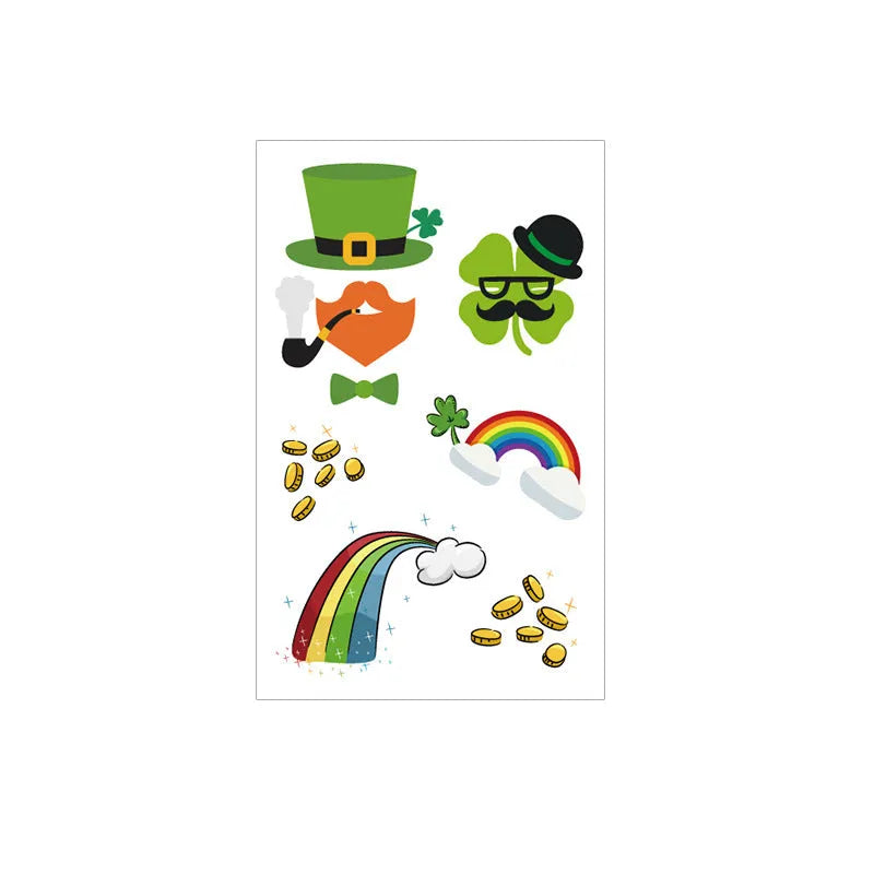 Irish festival temporary tattoo sticker with St. Patrick's Day shamrock design measuring 120×75mm