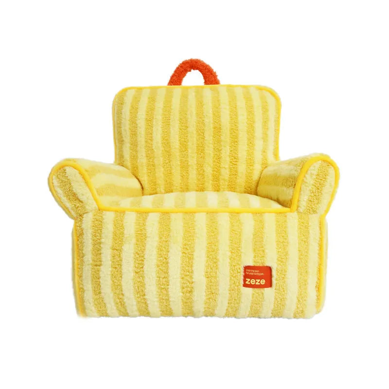 Striped orange plush pet bed with removable cover for small medium dogs