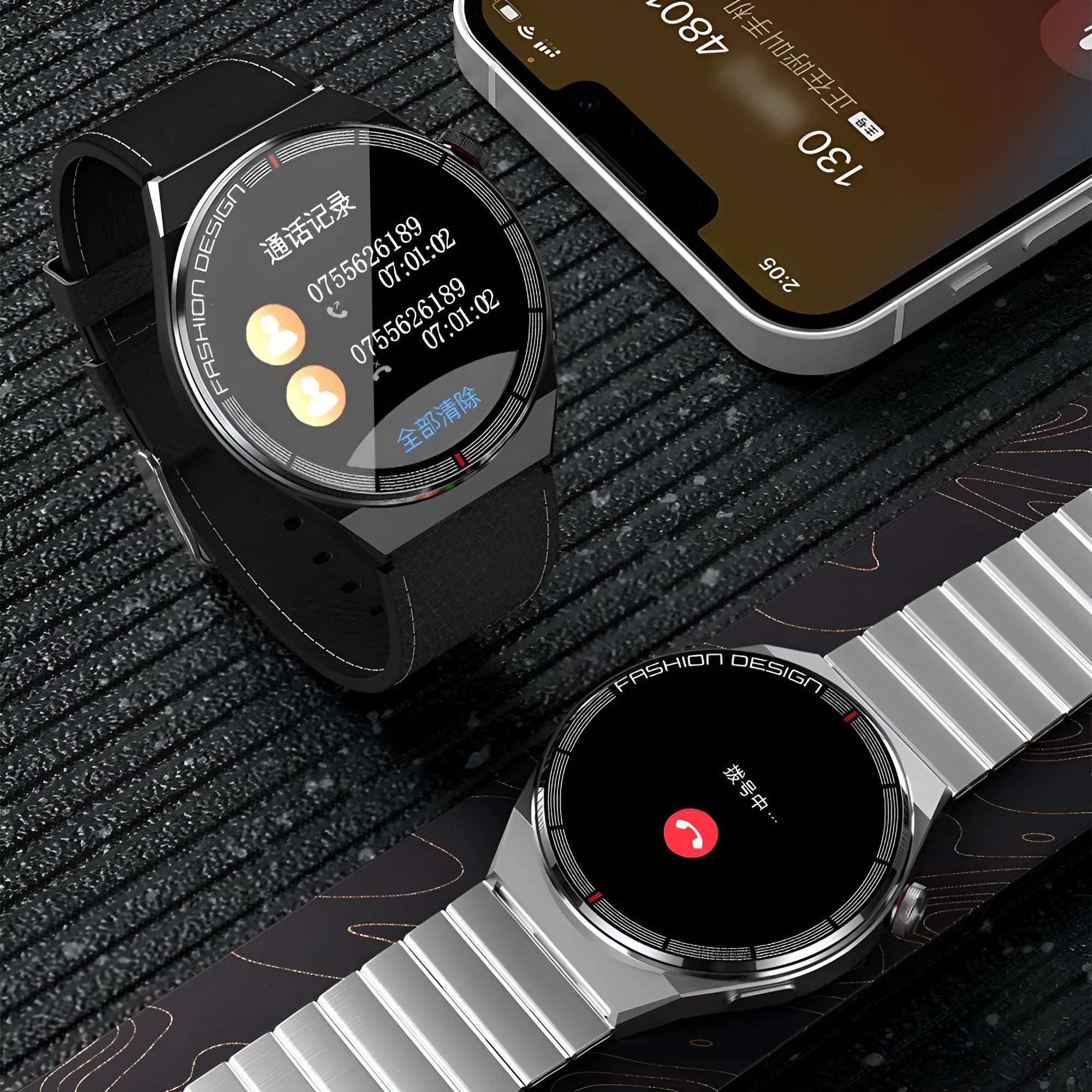 Smartwatch with 1.28-inch touch screen showing health metrics on display with silicone strap