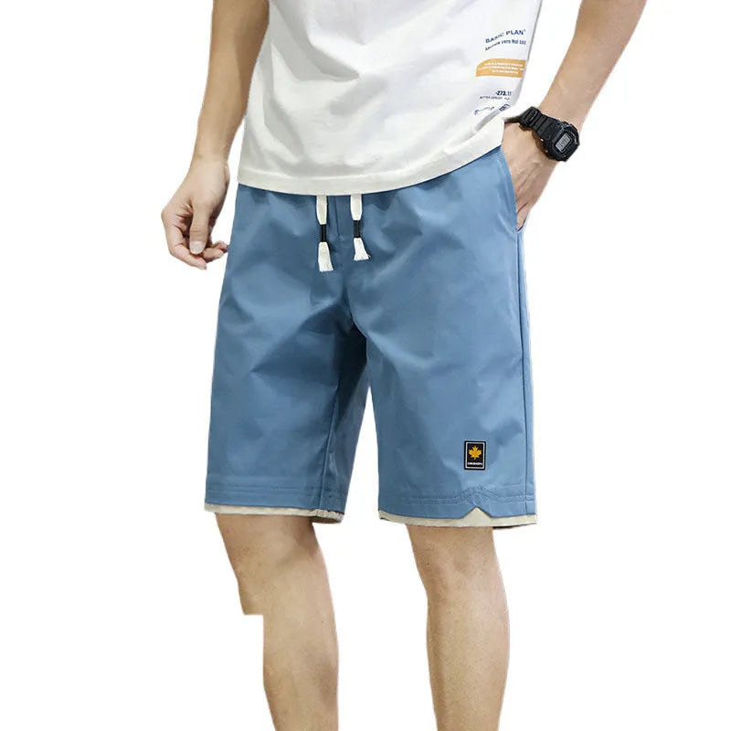 Men's straight loose-fit casual shorts in green with an elastic waistband, Korean style.