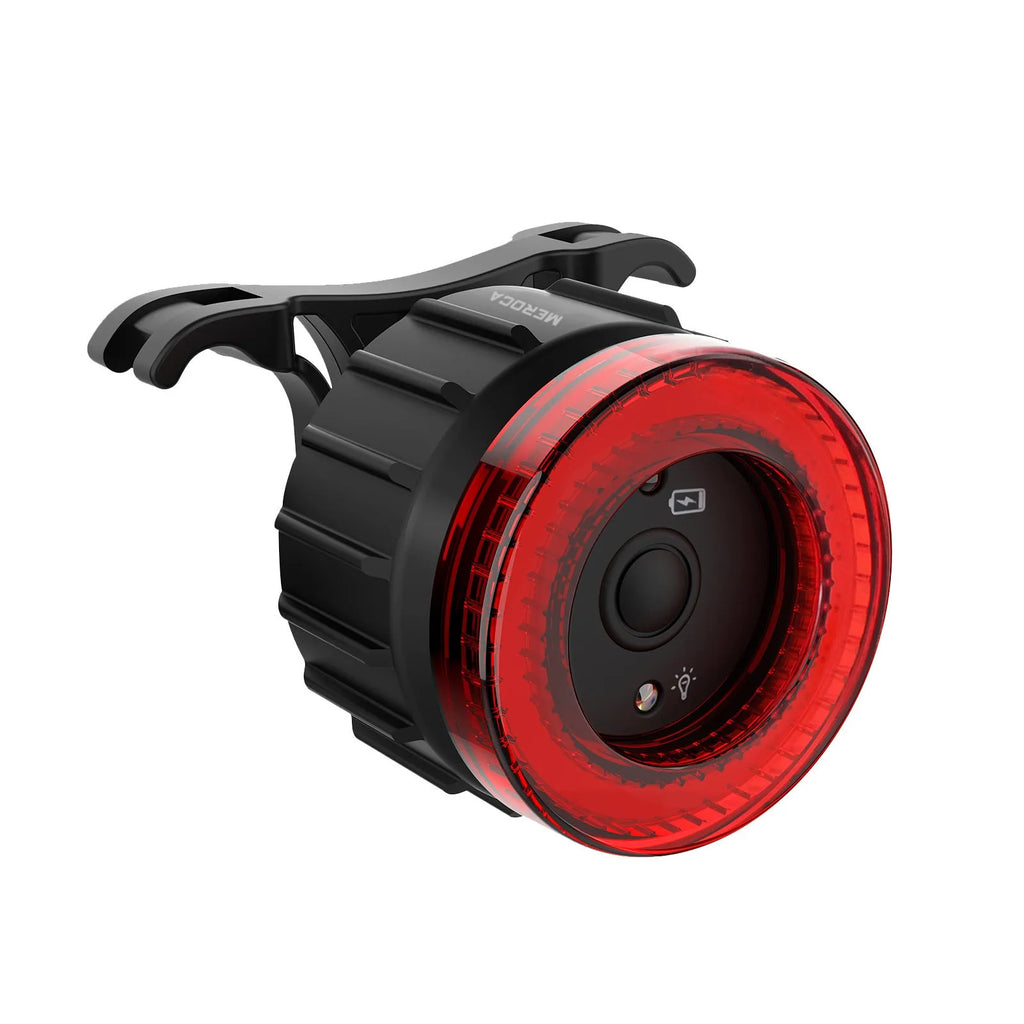 Black intelligent induction brake taillight for bicycles with aluminium alloy construction and dual mounting brackets