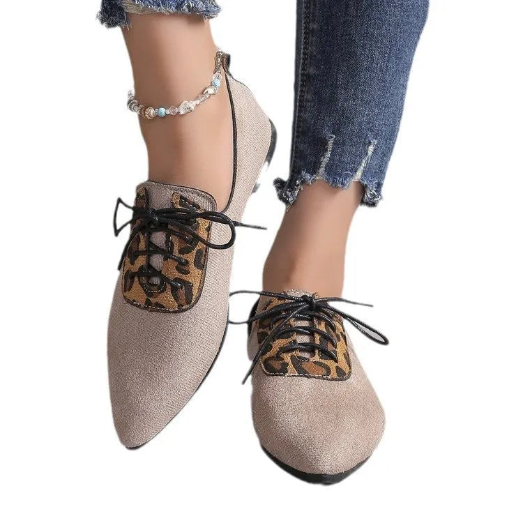 Beige leopard print pointed toe pumps for women in plus sizes