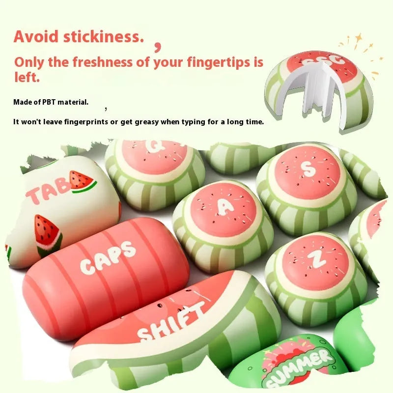 138-piece watermelon theme PBT keycaps with five-sided sublimation printing for mechanical keyboards
