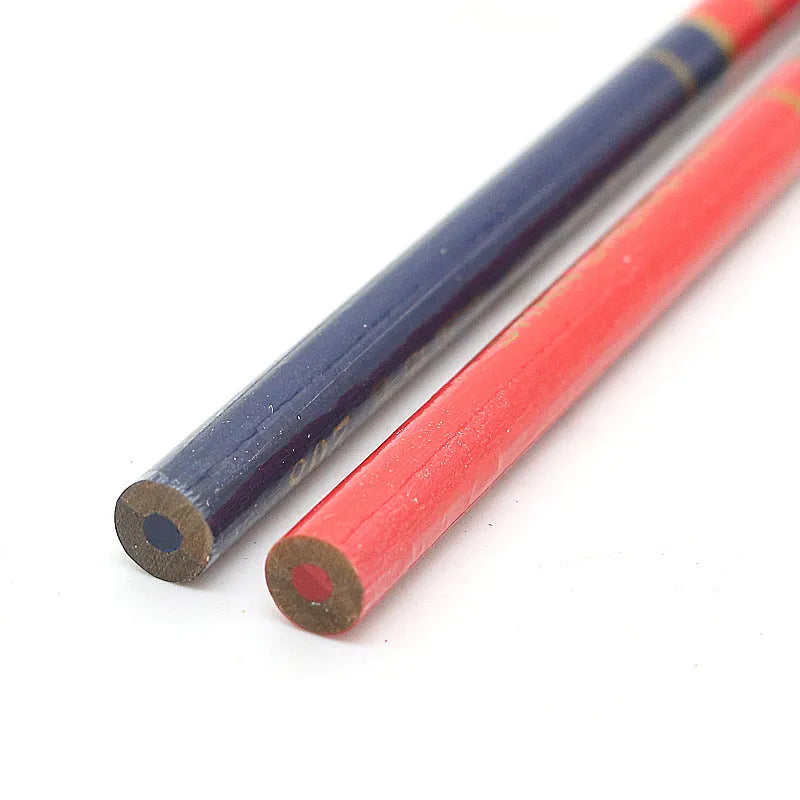 10 red and blue two-colour round wooden carpenter's pencils for marking