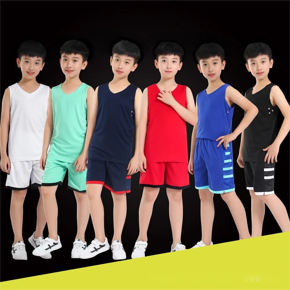 Student campus competition training breathable sports vest and pants set in white or black