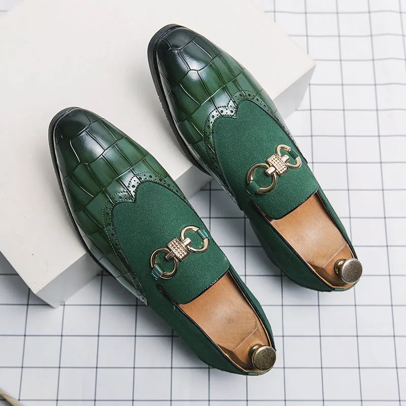 Korean style men's black pointed toe business casual shoes with artificial PU leather upper and rubber sole