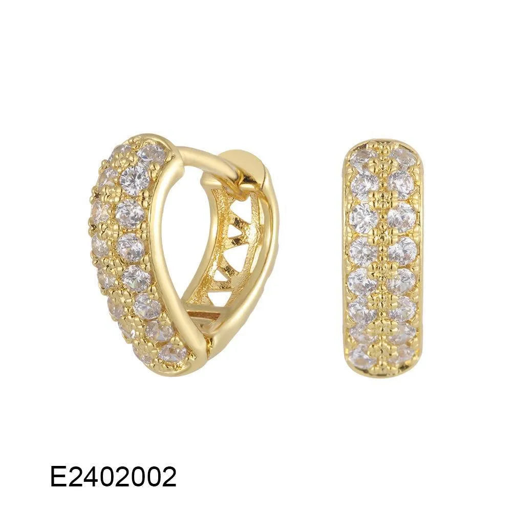 Brass gold plated heart shape zircon ear clip earrings with gang drill elements