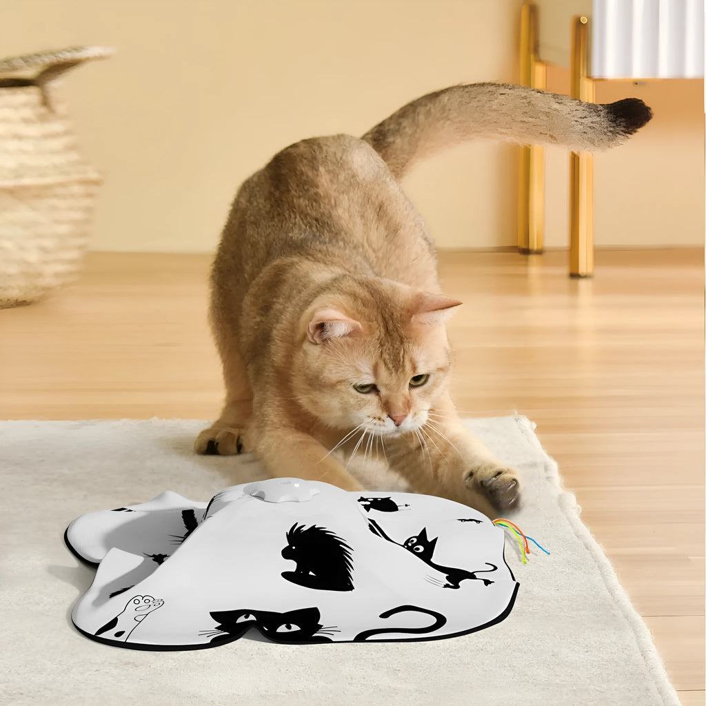 Plastic self-play cat teaser wand with feather attachments measuring 19.8cm