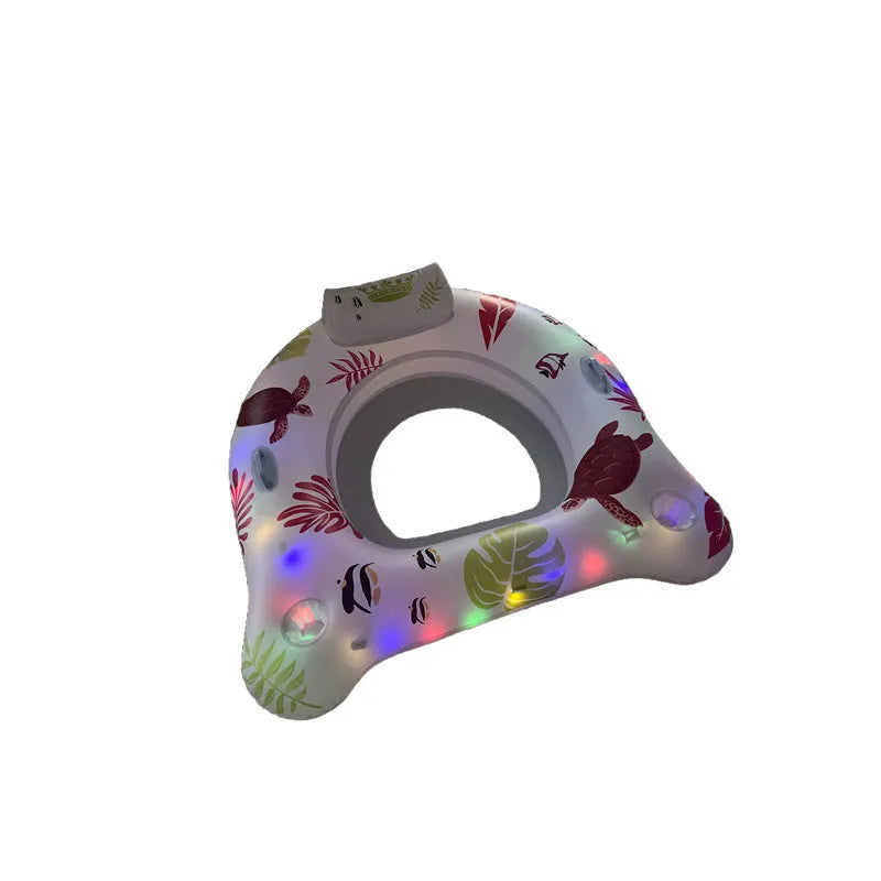 White luminous U-shaped inflatable water float seat on blue water surface