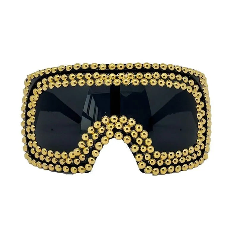 Men's punk sunglasses with large rim square rivet design in silver colour