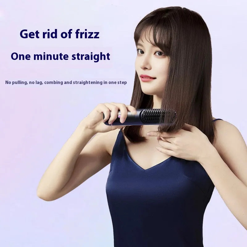 Portable charging negative ion hair straightening comb in white, blue, or grey colours