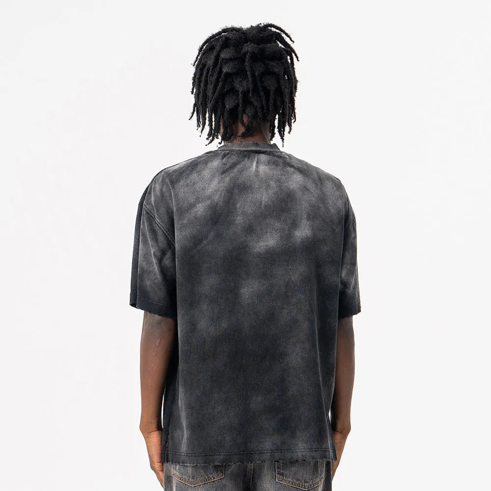 Men's black cotton t-shirt with letter print and drop shoulder sleeves loose fit