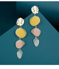 Morandi three-colour oil-drip finish on simple alloy disc vintage earrings with sterling silver post.