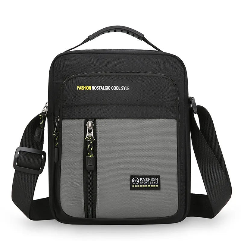 Men's casual one shoulder messenger bag in nylon fabric with sewing thread detailing