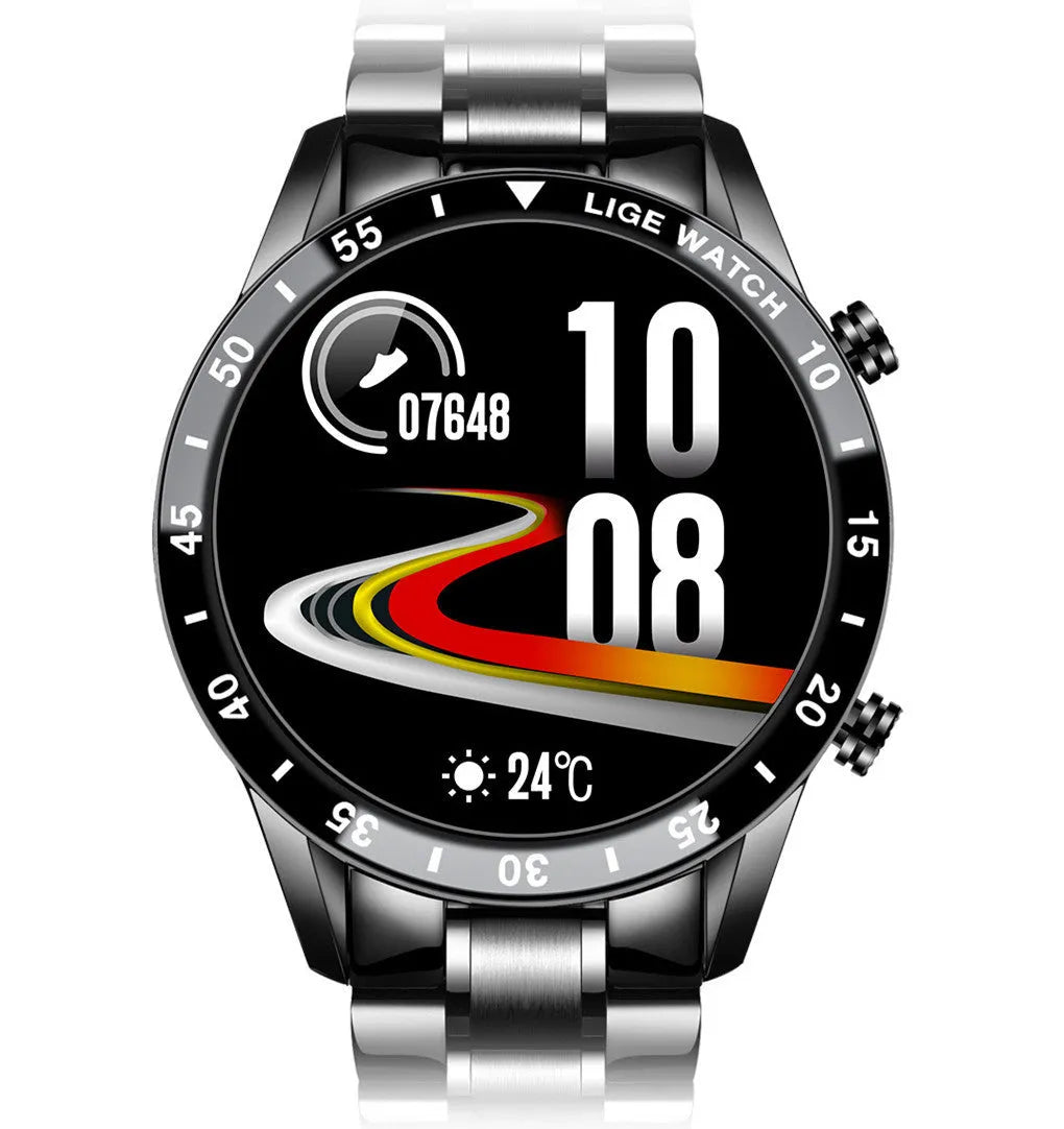 Smart watch with stainless steel wristband and 1.3 inch touch screen display