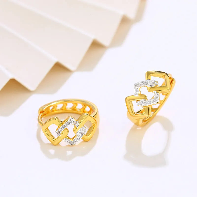 Gold geometric hollow-out earrings with alloy construction and colour separation clip