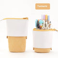 PU corduroy stationery case with drop-down telescopic opening in Korean style design