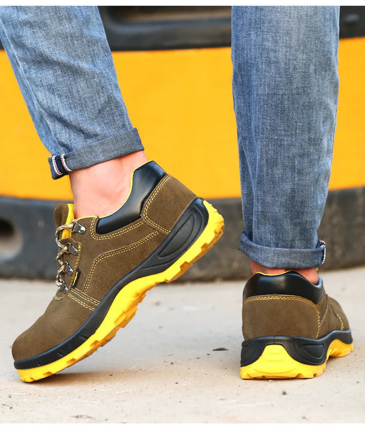 Bronze cow suede leather steel toe safety shoes with anti-skid sole pattern