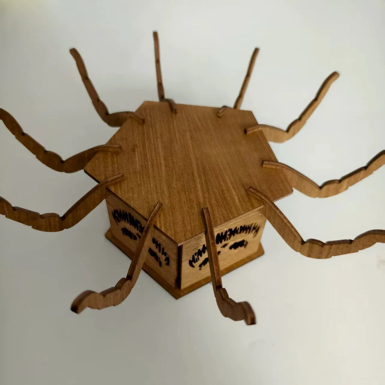 Wooden spider lantern Halloween candlestick decoration measuring 21cm by 8.5cm