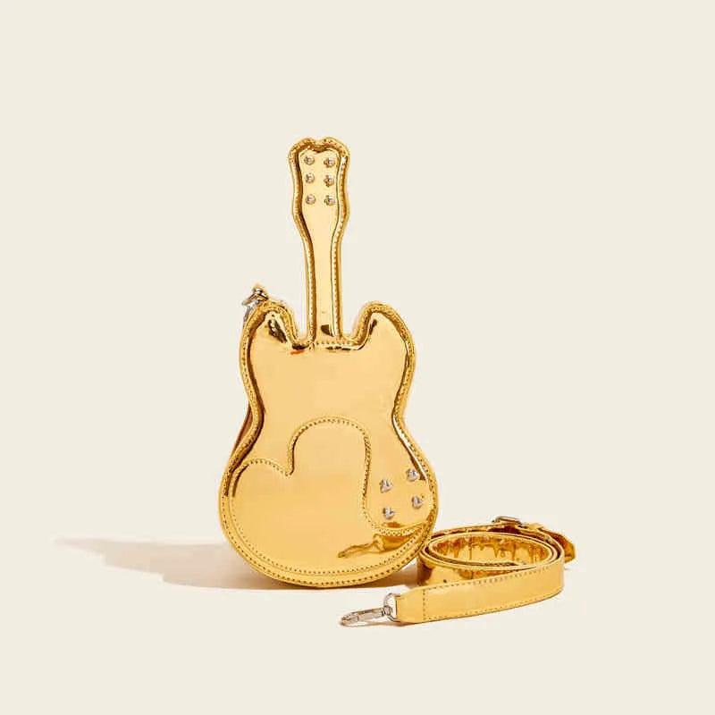 Guitar-shaped creative arts crossbody shoulder bag with adjustable strap in multiple colours