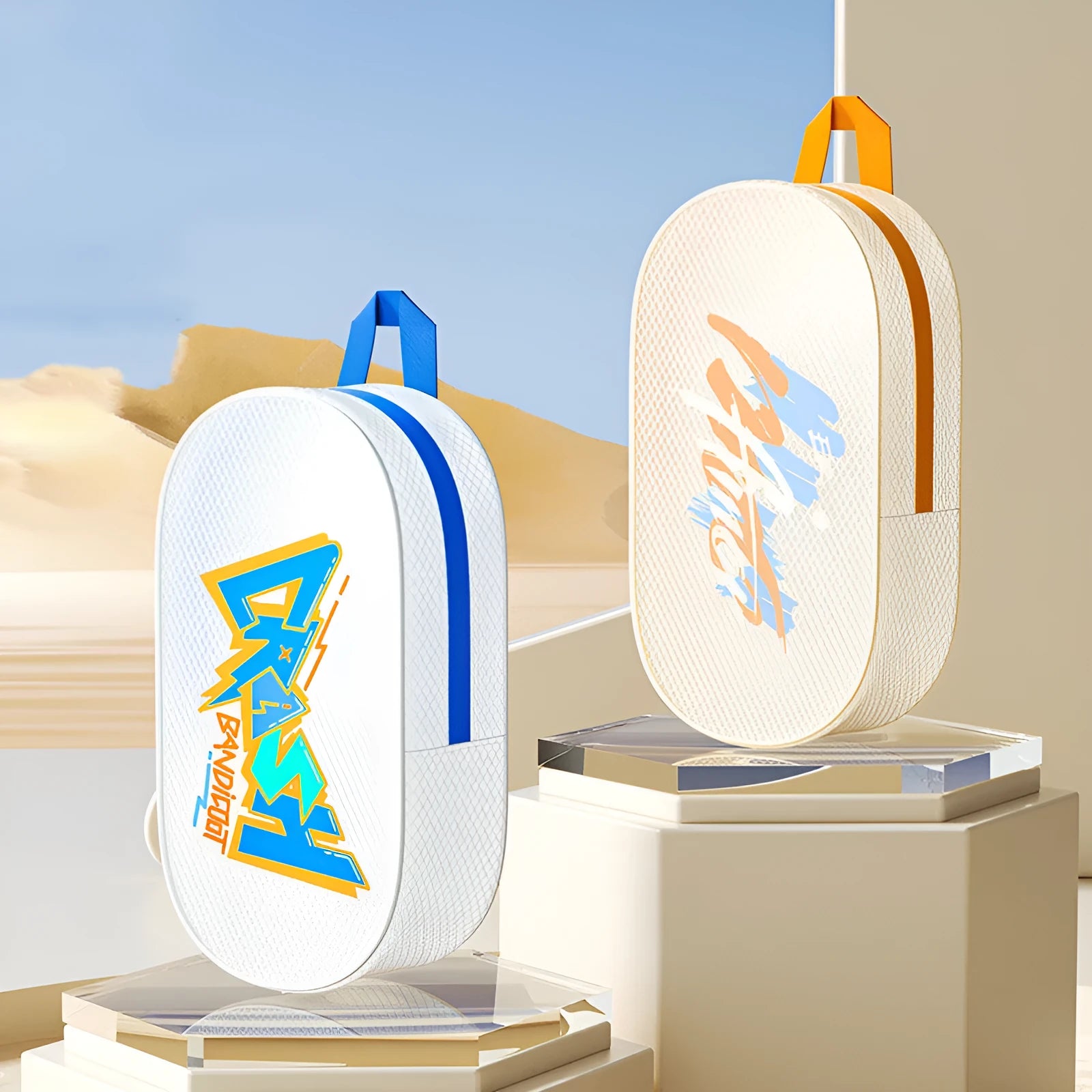 Waterproof EVA swimming storage bag shown in Orange, available in 3 litre and 7 litre capacity sizes.