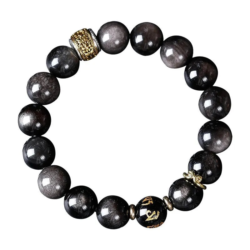 Natural Silver Stone Buddha beads bracelet 10mm unisex hand toy in Wukong style with U-shaped design