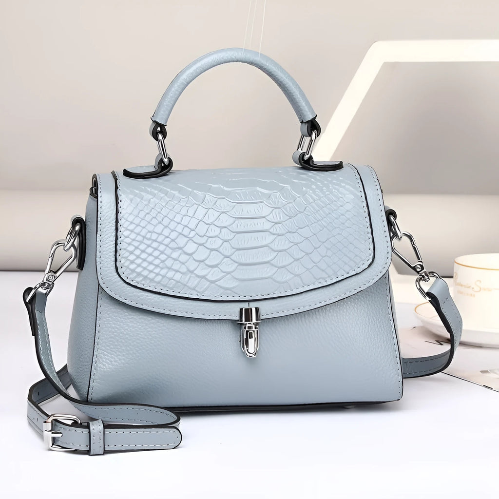 Real head layer cowhide crocodile print small square cross-shoulder bag with lock closure for women