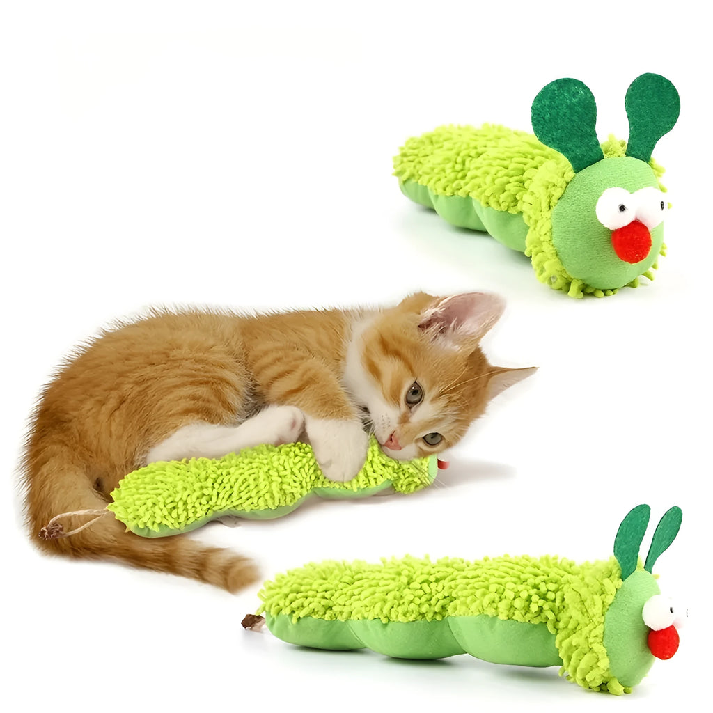 Green sports-themed interactive plush cat toy pillow with rechargeable electronic option