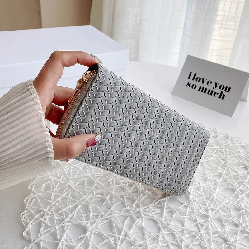 PU leather plaid clutch bag in Korean style, available in white, light gray, and black