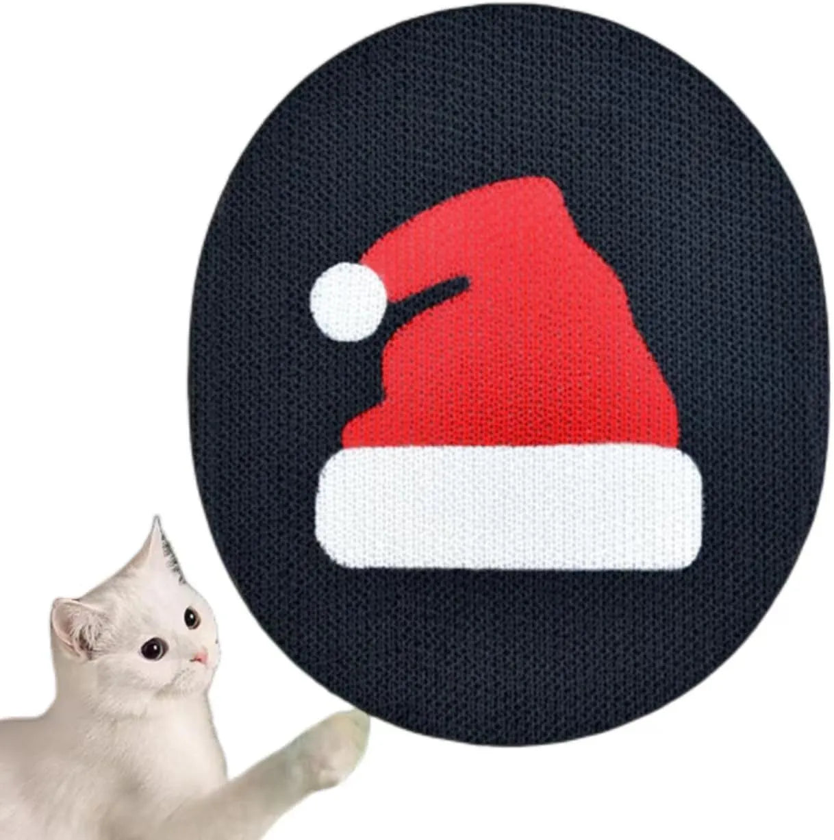 Wall-mounted rectangular cardboard cat scratch pad with catnip on a home wall
