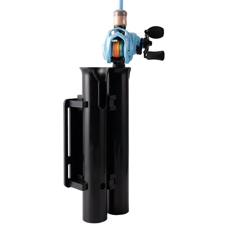 Plastic fishing rod rack with carbon fibre frame for bicycle and motorcycle attachment