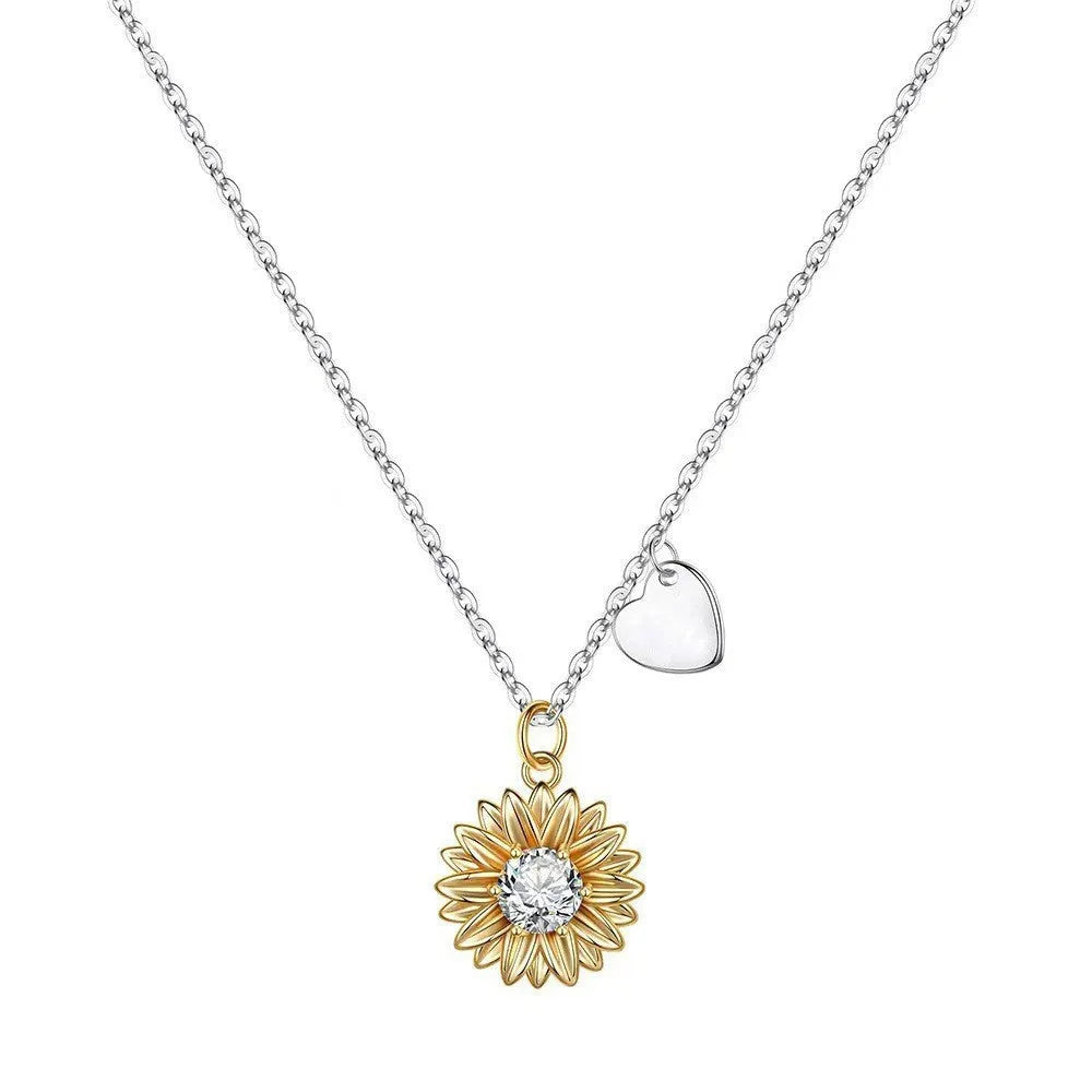Women's sterling silver sunflower necklace with adjustable chain and electroplated daisy pendant