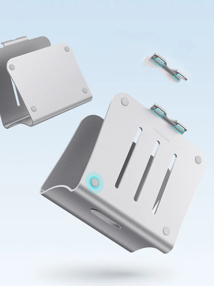 Aluminium notebook cooling bracket with rotary design and stripe-patterned surface in grey or silver