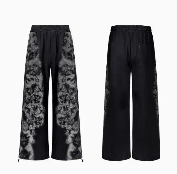 Printed loose trousers set with hoodie and seven-inch pants in polyester streetwear