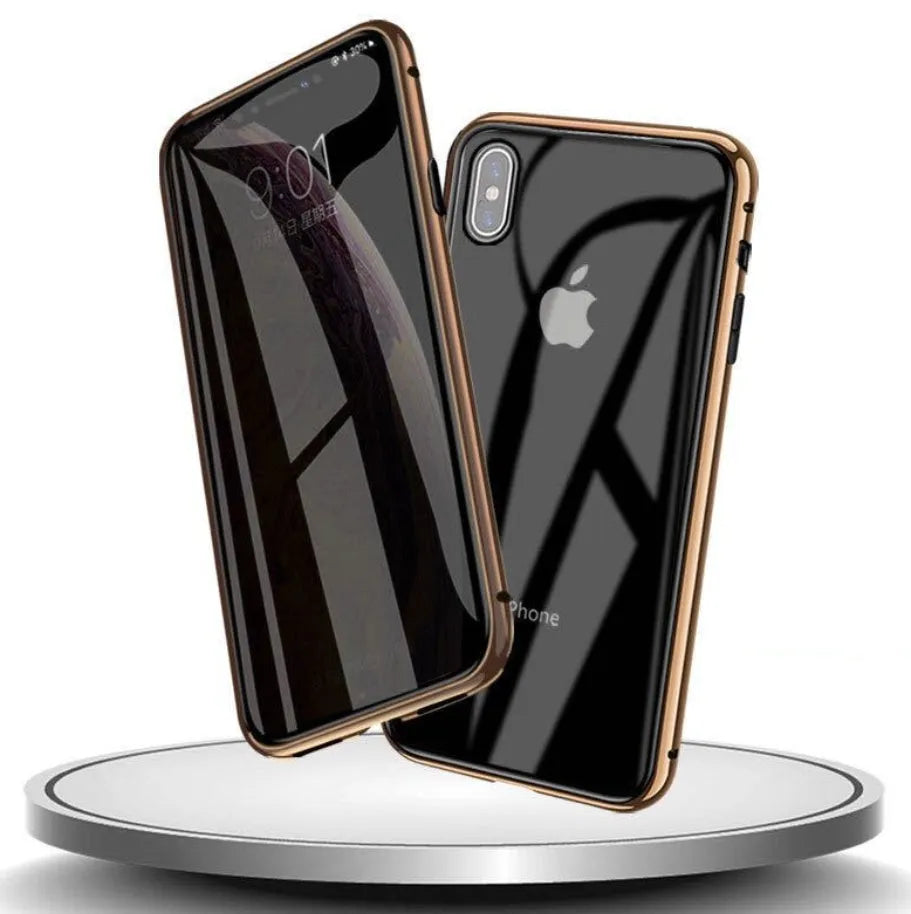 Glass anti-spy clamshell phone case for iPhone in solid colours showing geometric design