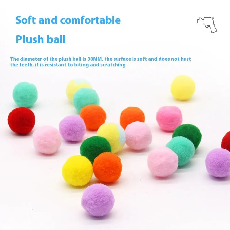 Pet shooting toy with plush launch balls for cats and dogs interactive play